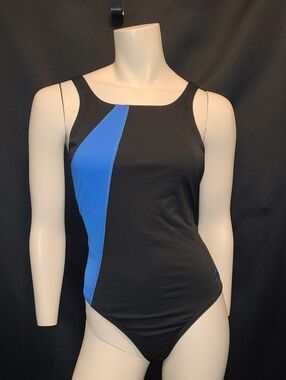 Speedo Endurance + Black and Royal Blue One-Piece Swimsuit